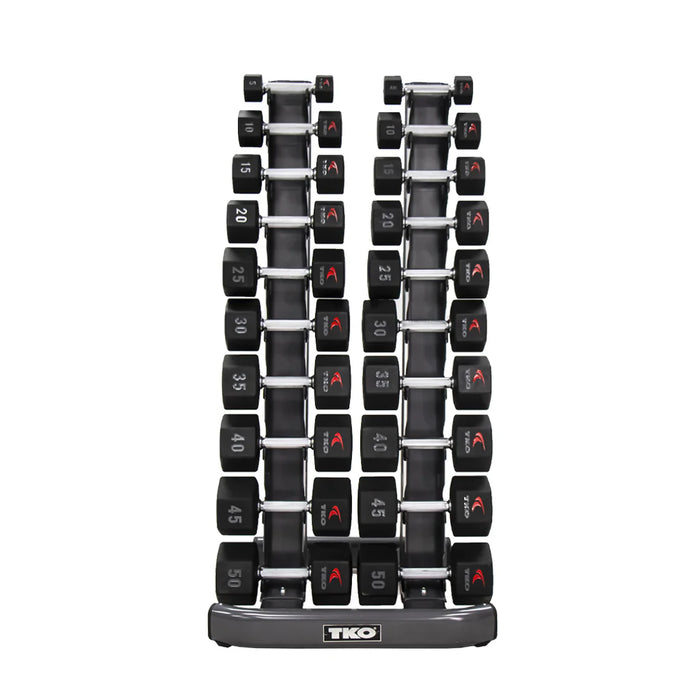 TKO Urethane Hex Dumbbell Set with 10 Pair Vertical Rack | S840
