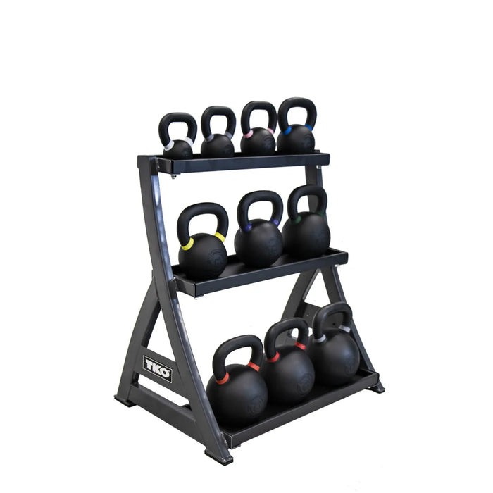 TKO Vinyl Kettlebell Set with 3-Tier Storage Rack | S856