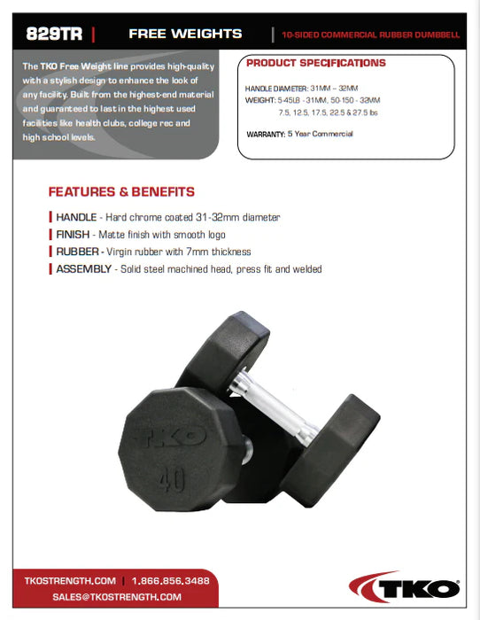 TKO 10-Sided Pro Rubber Dumbbell Set | 829TR