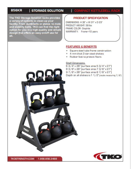 TKO 3-Tier Horizontal Kettlebell Storage Rack | 856KR