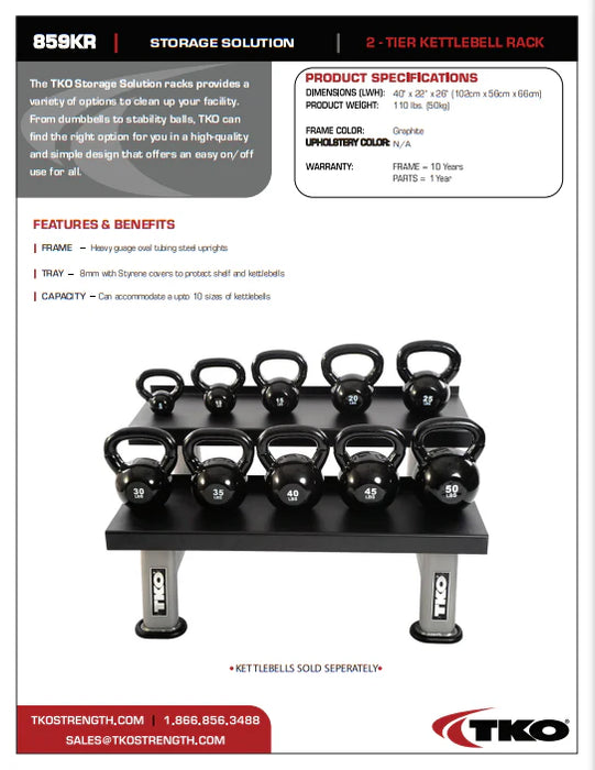 TKO 2-Tier Horizontal Kettlebell Storage Rack | 859KR