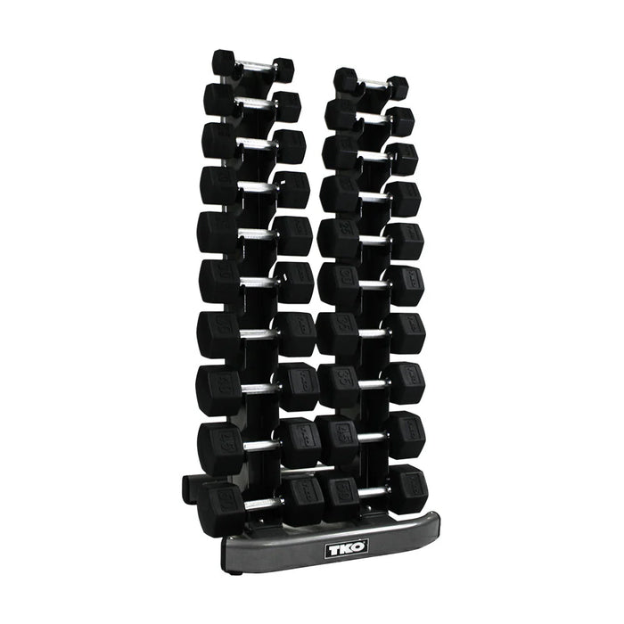 TKO Rubber Hex Dumbbell Set with 10 Pair Vertical Rack | S840