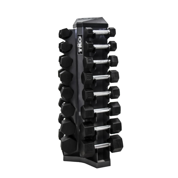 TKO Rubber Hex Dumbbell Set with 8 Pair Vertical Rack | S826