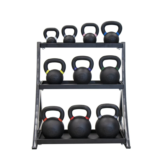 TKO Cast Iron Kettlebell Set with 3-Tier Storage Rack | S856