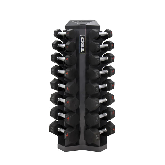 TKO Urethane Hex Dumbbell Set with 8 Pair Vertical Rack | S826