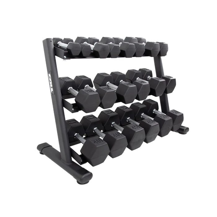 TKO Urethane Hex Dumbbell Set with 3-Tier Rail Rack | S6230