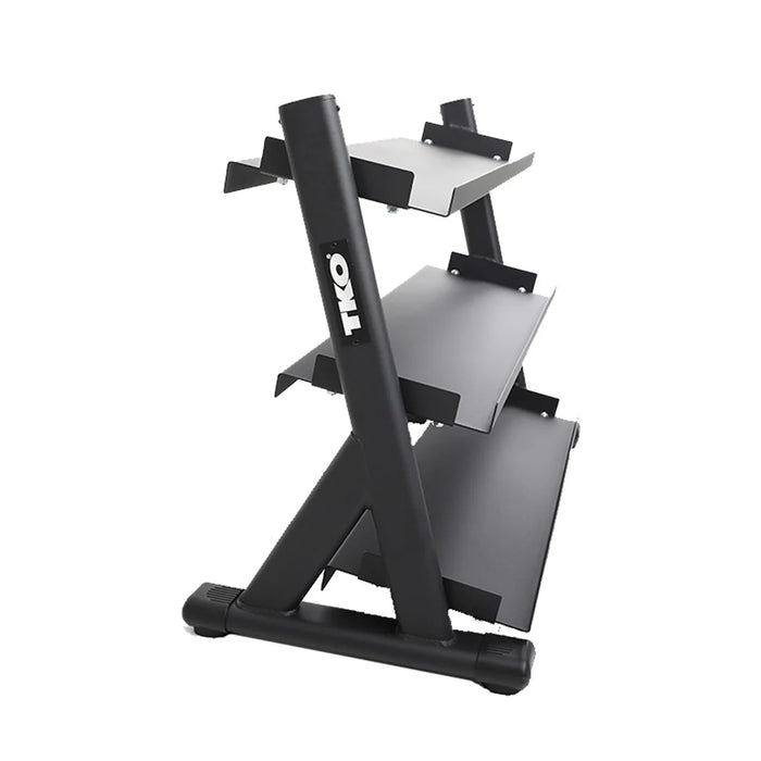 TKO Strength S6235 Rubber Hex Dumbbell Set with Three-Tier Tray Rack