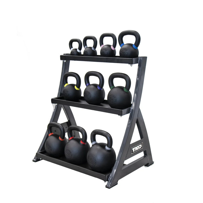 TKO Vinyl Kettlebell Set with 3-Tier Storage Rack | S856