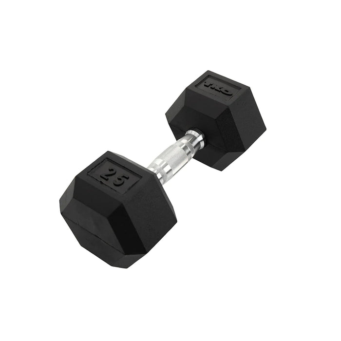 TKO Strength S6230 Rubber Hex Dumbbell Set with Three-Tier Rail Rack