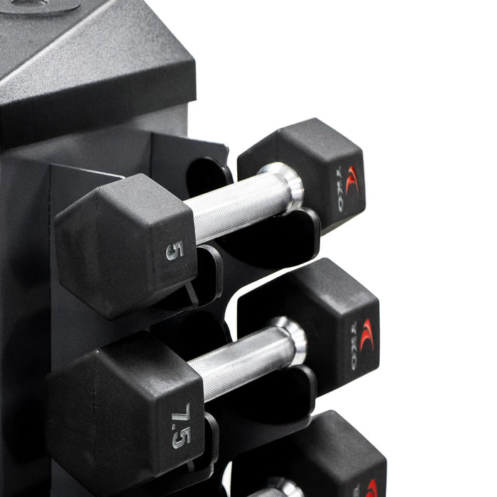 TKO Rubber Hex Dumbbell Set with 8 Pair Vertical Rack | S826