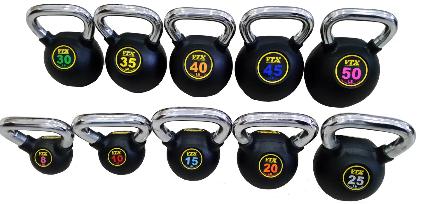 Troy VTX Rubber Kettlebell Set with Vertical Storage Rack | CLUBPAC-CKB9