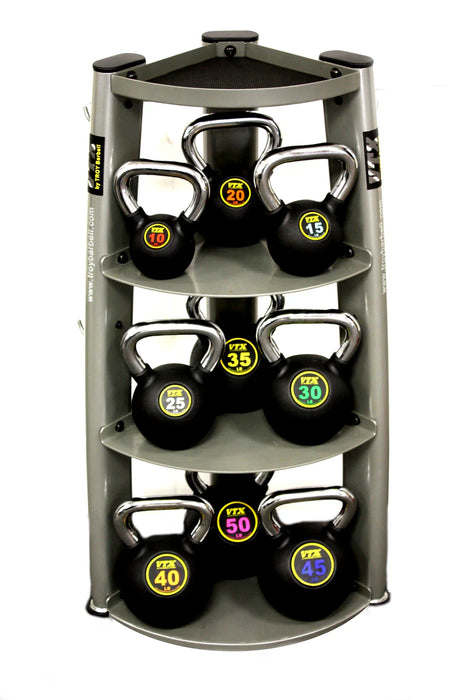 Troy VTX Rubber Kettlebell Set with Vertical Storage Rack | CLUBPAC-CKB9