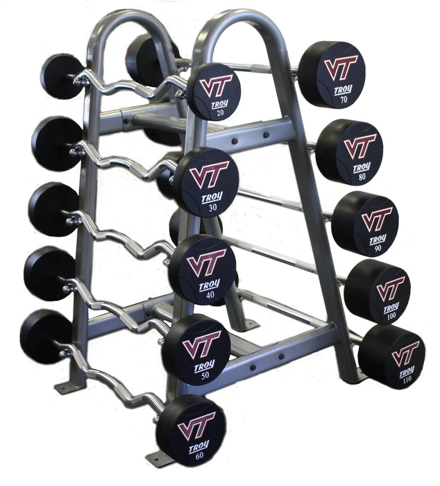 Troy 12-Sided EZ-Curl Urethane Barbell Set with Storage Rack | COMMPAC-TZBU110