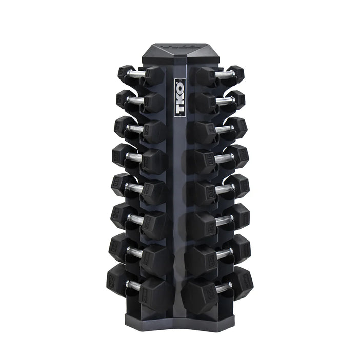 TKO Rubber Hex Dumbbell Set with 8 Pair Vertical Rack | S826
