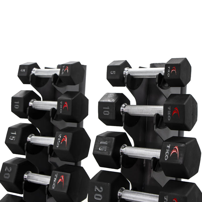 TKO Rubber Hex Dumbbell Set with 10 Pair Vertical Rack | S840