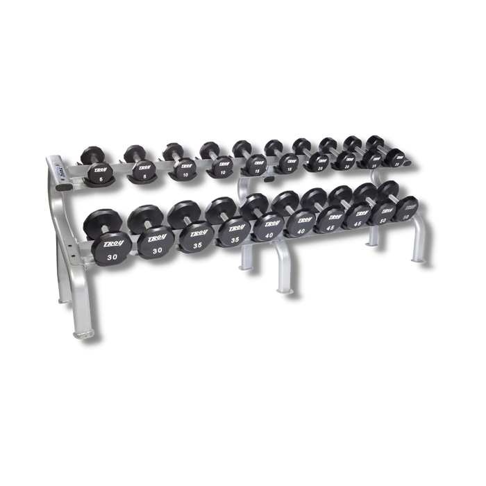 Troy 12-Sided Rubber Dumbbell Set with Storage Rack | COMMPAC-TSDR50