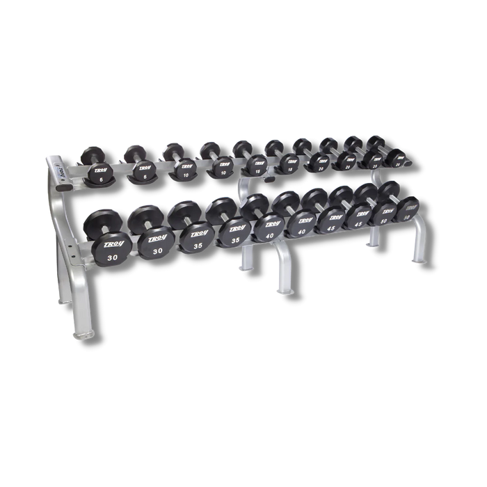 Troy 12-Sided Rubber Dumbbell Set with Horizontal Storage Rack