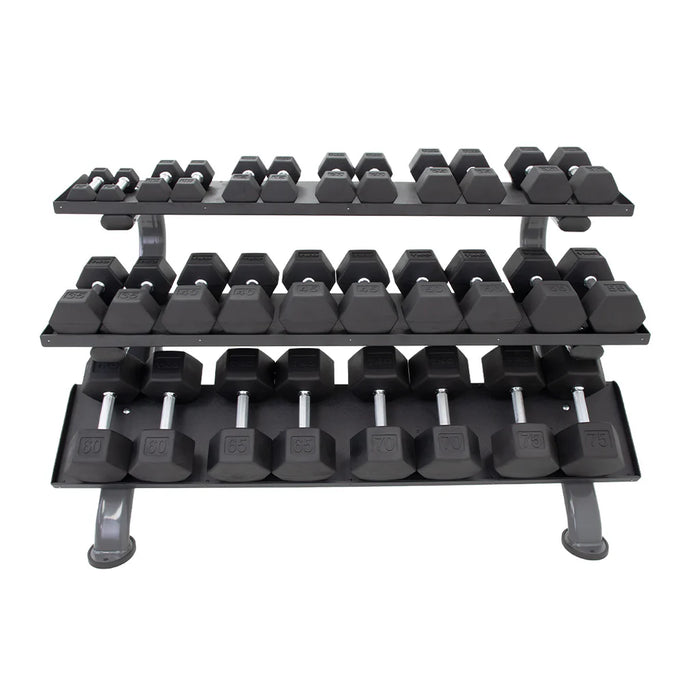 TKO Rubber Hex Dumbbell Set with 3-Tier Horizontal Rack | S890