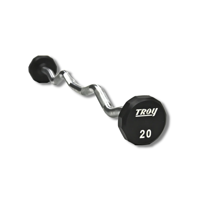 Troy 12-Sided EZ-Curl Urethane Barbell Set with Storage Rack