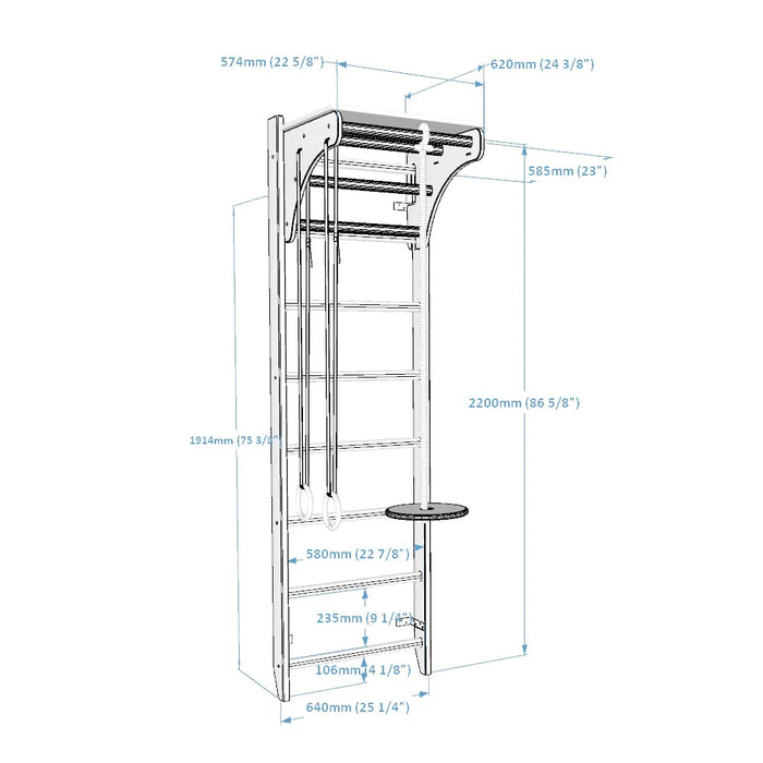 BenchK 112 Wall Bars with Adjustable Pull-up Bar & BenchTop