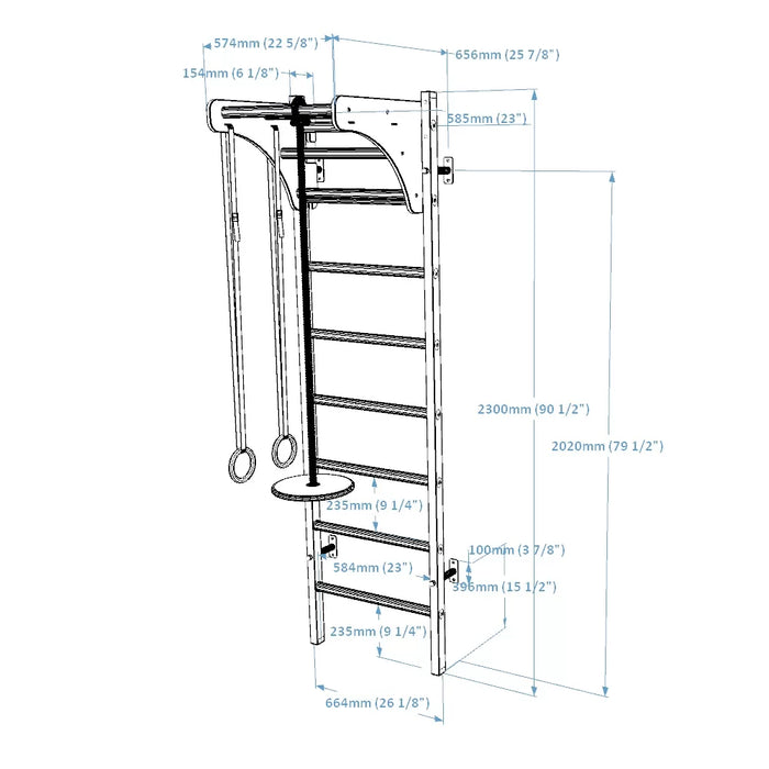 BenchK 212 Wall Bars with Adjustable Pull-up Bar & BenchTop