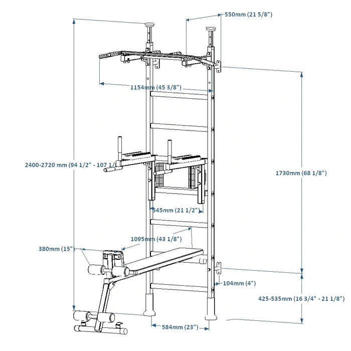 BenchK 523 Wall Bars with Pull-up Bar, Dip Bar & Workout Bench