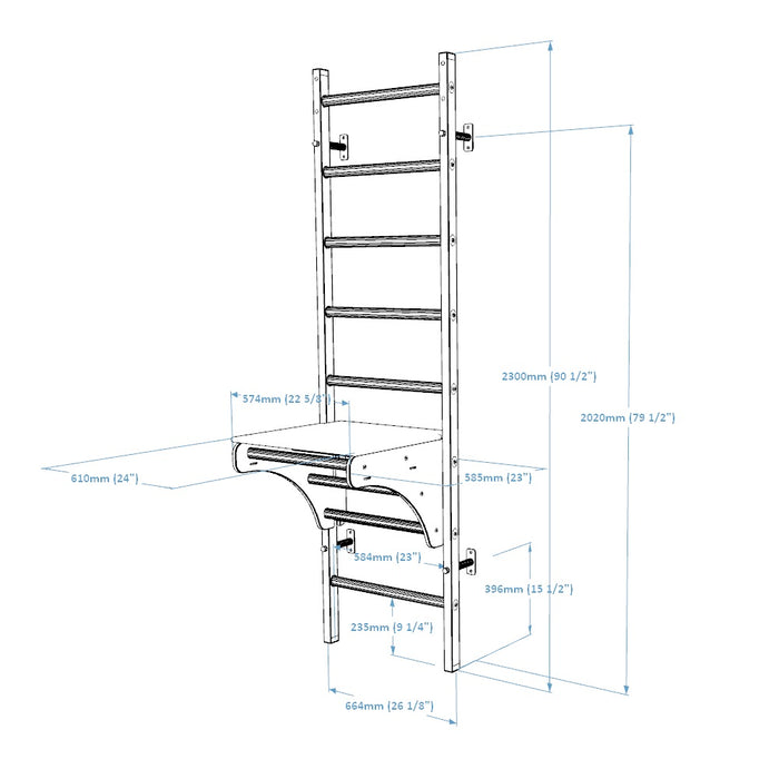 BenchK 212 Wall Bars with Adjustable Pull-up Bar & BenchTop