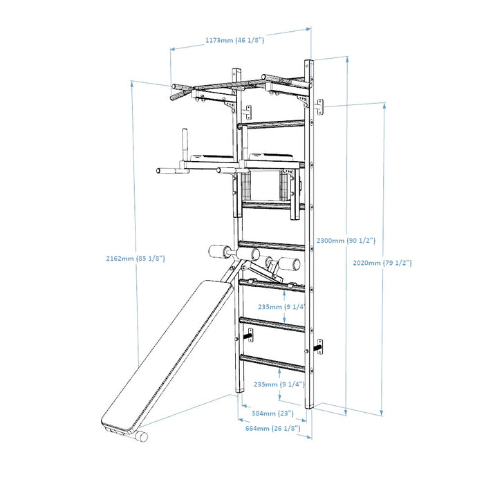 BenchK 223 Wall Bars with Pull-up Bar, Dip Bar & Workout Bench