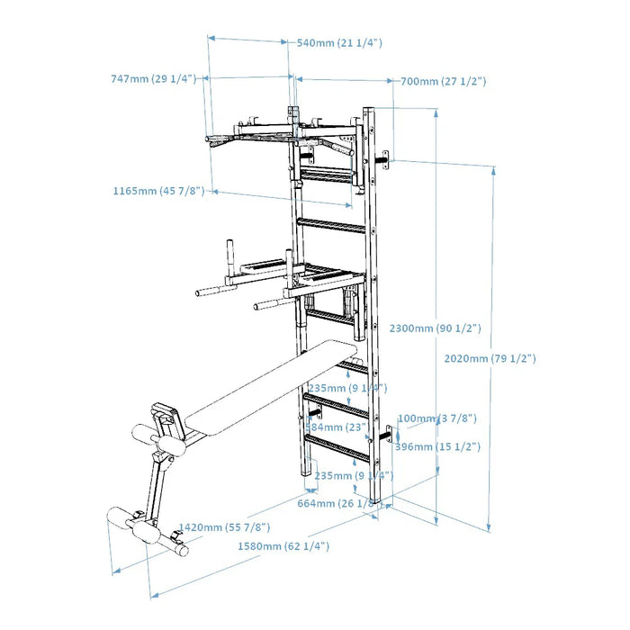 BenchK 233 Wall Bars with Pull-up Bar, Dip Bar & Workout Bench