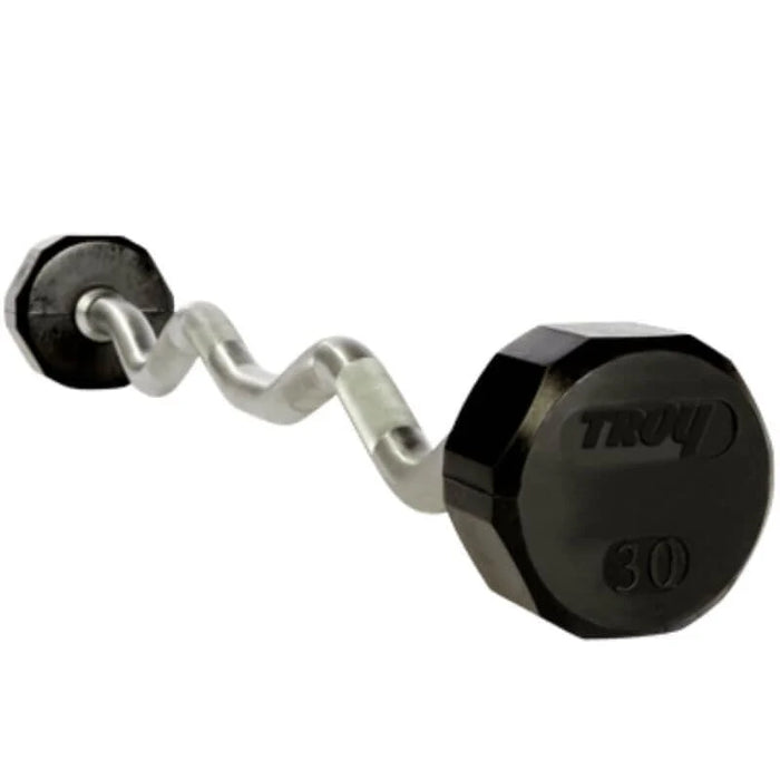 Troy 12-Sided EZ-Curl Rubber Barbell Set with Storage Rack | COMMPAC-TZBR110