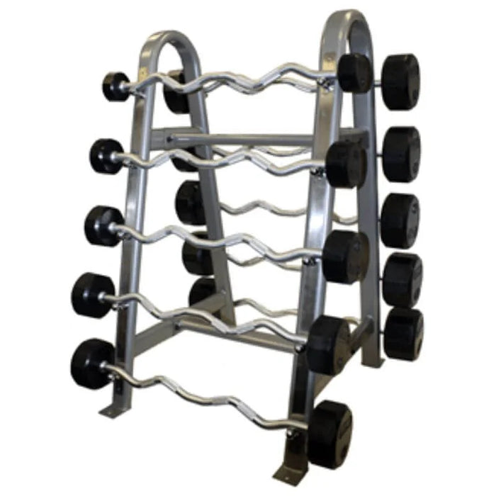 Troy 12-Sided EZ-Curl Rubber Barbell Set with Storage Rack | COMMPAC-TZBR110