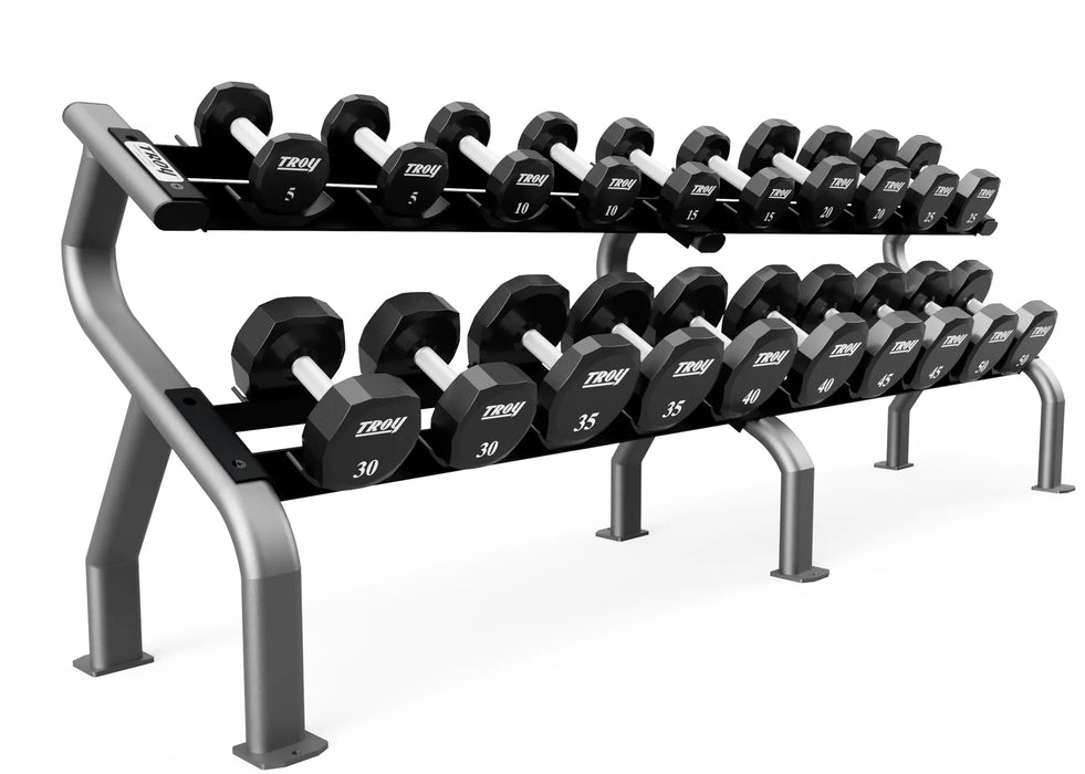 Troy 12-Sided Urethane Dumbbell Set with Storage Rack | COMMPAC-TSDU50