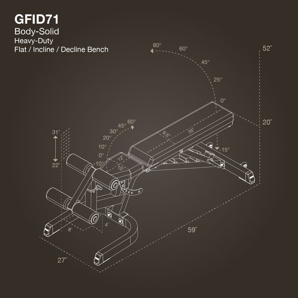 Body-Solid GFID71 Heavy Duty Flat/Incline/Decline Bench