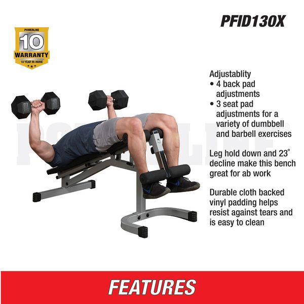 Body-Solid Powerline PFID130X Flat Incline Decline Utility Bench