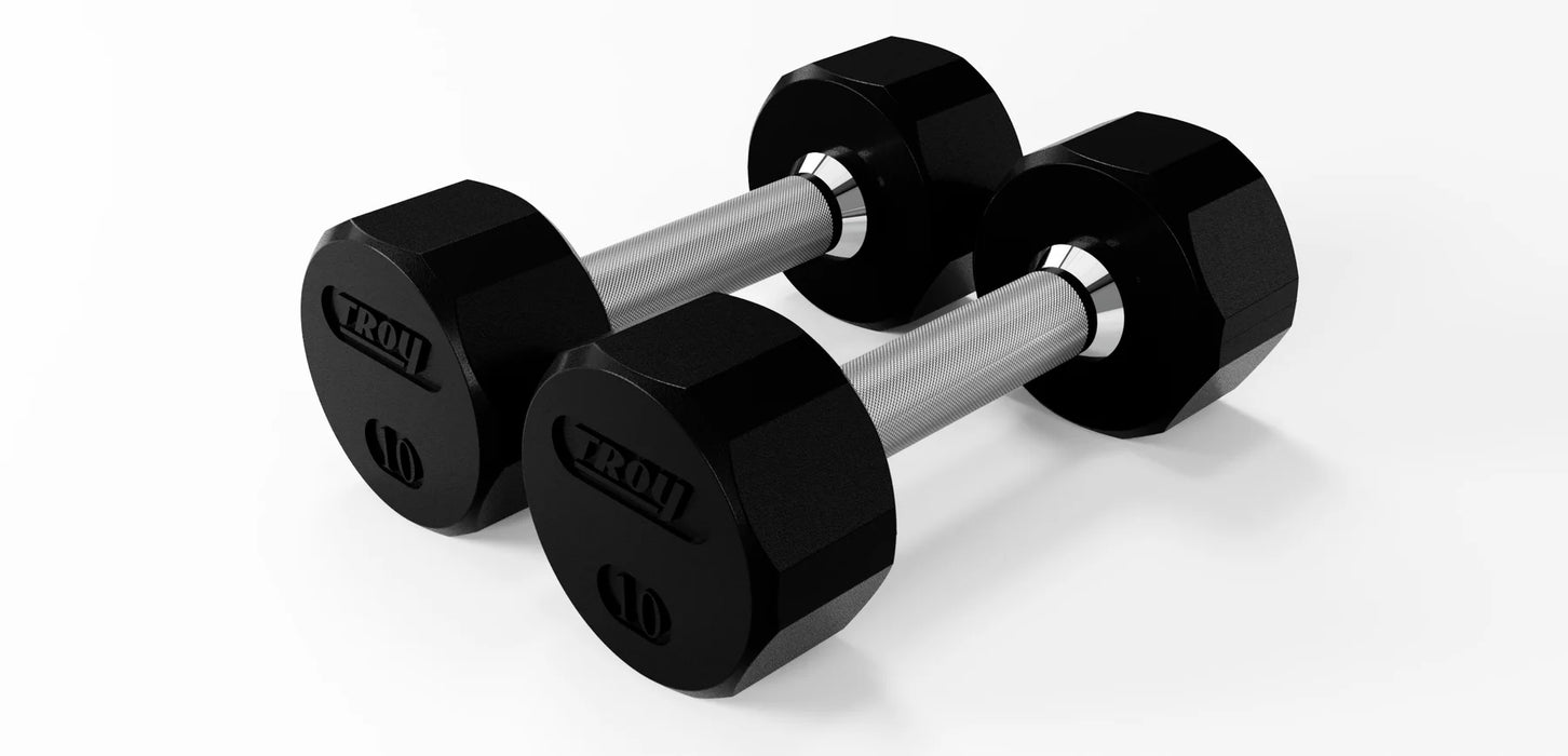 Troy 12-Sided Rubber Dumbbell Set with Storage Rack | COMMPAC-TSDR100