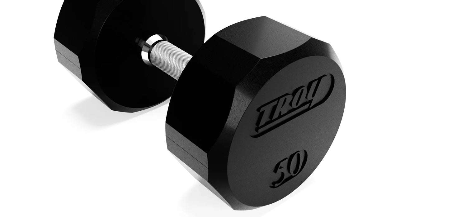 Troy 12-Sided Rubber Dumbbell Set with Storage Rack | COMMPAC-TSDR100