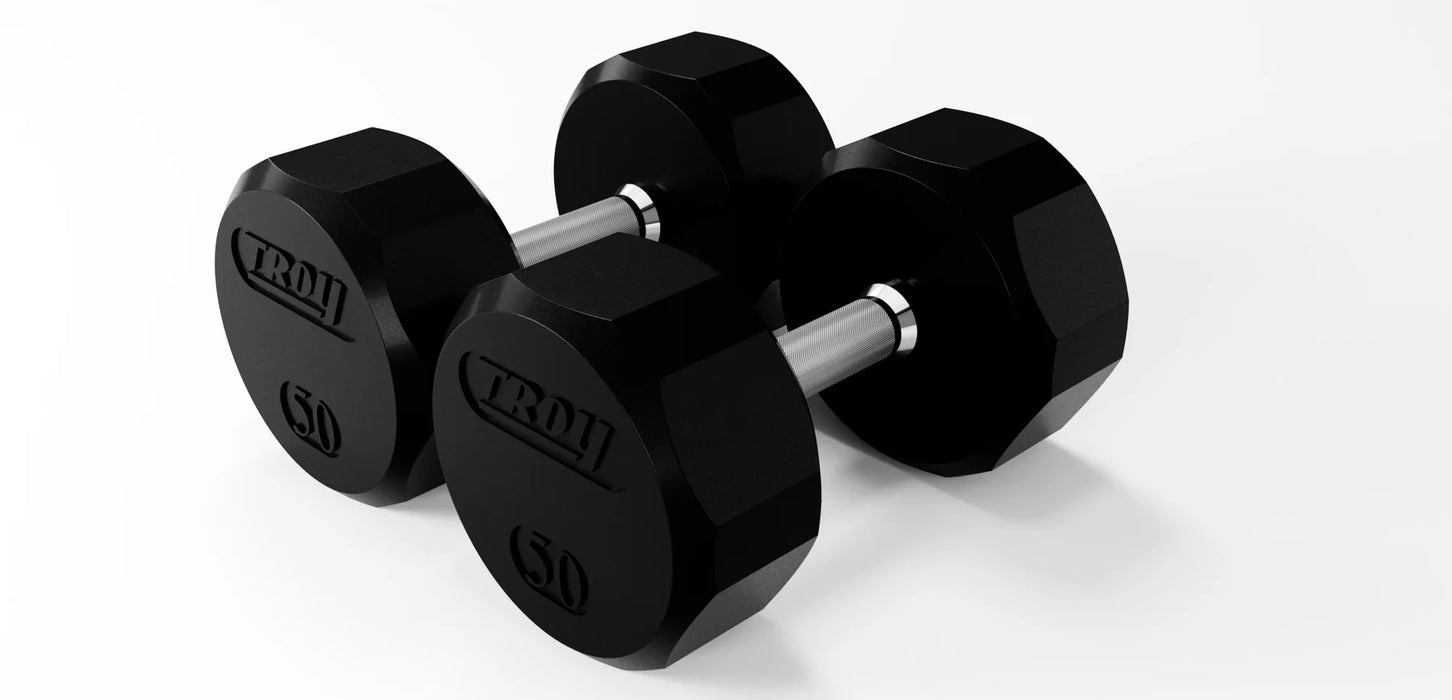 Troy 12-Sided Rubber Dumbbell Set with Storage Rack | COMMPAC-TSDR100