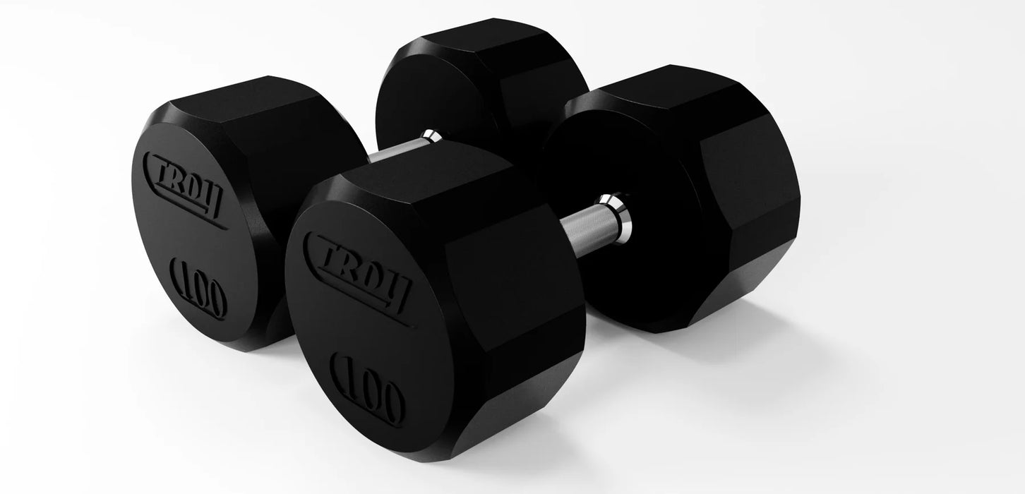 Troy 12-Sided Rubber Dumbbell Set with Storage Rack | COMMPAC-TSDR100