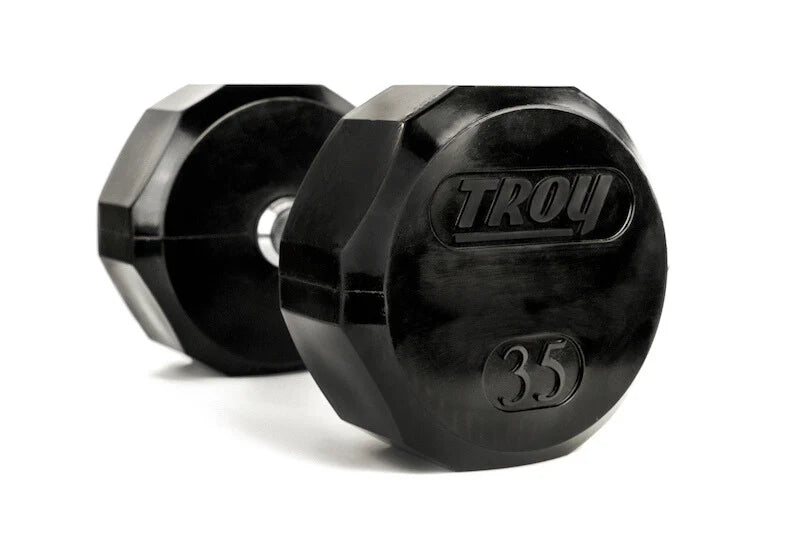 Troy 12-Sided Rubber Dumbbell Set with Storage Rack | COMMPAC-TSDR50