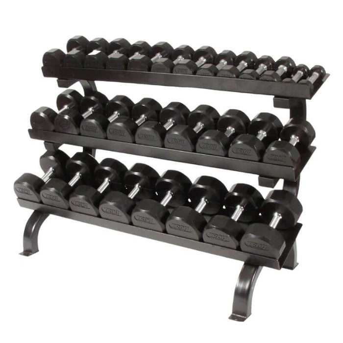 Troy 12-Sided Rubber Dumbbell Set with Storage Rack | VERTPAC-TSDR75