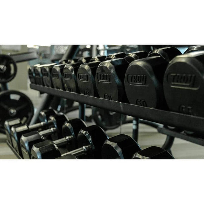 Troy 12-Sided Rubber Dumbbell Set with Storage Rack | VERTPAC-TSDR75