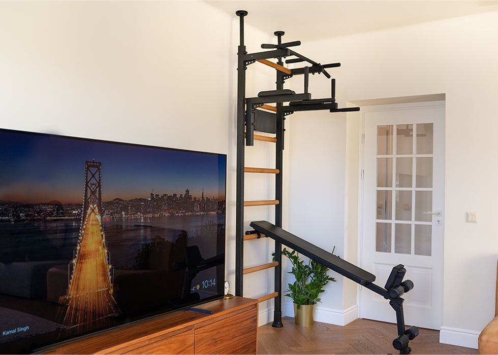 BenchK 523 Wall Bars with Pull-up Bar, Dip Bar & Workout Bench